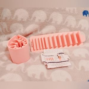 2 pink Silicone Travel Makeup Brush Holders fold up Portable holder